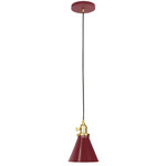 Uno Narrow Cone Pendant - Brushed Brass / Barn Red