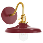 Uno Curved Arm Cap Wall Light - Brushed Brass / Barn Red