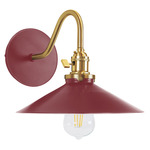 Uno Curved Arm Shallow Cone Wall Light - Brushed Brass / Barn Red