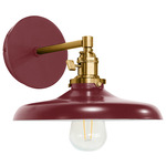 Uno Straight Arm Cap Wall Light - Brushed Brass / Barn Red
