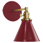 Uno Straight Arm Cone Wall Light - Brushed Brass / Barn Red