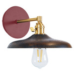 Uno Straight Arm Wood Wall Light - Barn Red / Brushed Brass