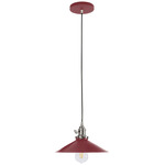Uno Shallow Cone Pendant - Brushed Nickel / Barn Red
