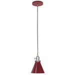 Uno Narrow Cone Pendant - Brushed Nickel / Barn Red