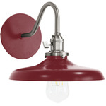 Uno Curved Arm Cap Wall Light - Brushed Nickel / Barn Red