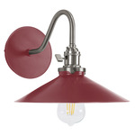 Uno Curved Arm Shallow Cone Wall Light - Brushed Nickel / Barn Red