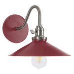 Uno Curved Arm Wide Cone Wall Sconce - Brushed Nickel / Barn Red