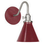 Uno Curved Arm Narrow Cone Wall Sconce - Brushed Nickel / Barn Red