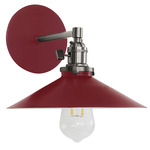Uno Straight Arm Shallow Cone Wall Light - Brushed Nickel / Barn Red
