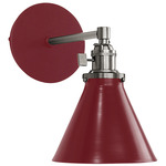 Uno Straight Arm Cone Wall Light - Brushed Nickel / Barn Red