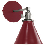Uno Straight Arm Narrow Cone Wall Sconce - Brushed Nickel / Barn Red