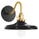 Uno Curved Arm Cap Wall Light - Brushed Brass / Black