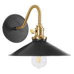 Uno Curved Arm Shallow Cone Wall Light - Brushed Brass / Black