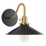 Uno Curved Arm Wide Cone Wall Sconce - Brushed Brass / Black