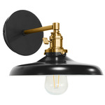 Uno Straight Arm Cap Wall Light - Brushed Brass / Black
