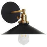 Uno Straight Arm Shallow Cone Wall Light - Brushed Brass / Black