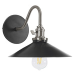 Uno Curved Arm Shallow Cone Wall Light - Brushed Nickel / Black