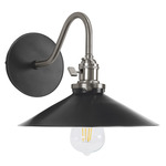Uno Curved Arm Wide Cone Wall Sconce - Brushed Nickel / Black