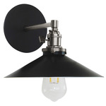 Uno Straight Arm Shallow Cone Wall Sconce - Brushed Nickel / Black