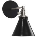 Uno Straight Arm Narrow Cone Wall Sconce - Brushed Nickel / Black