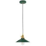 Uno Wide Cone Pendant - Brushed Brass / Forest Green