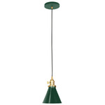 Uno Cone Pendant - Brushed Brass / Forest Green