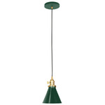 Uno Narrow Cone Pendant - Brushed Brass / Forest Green