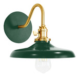 Uno Curved Arm Cap Wall Light - Brushed Brass / Forest Green