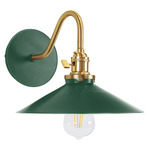 Uno Curved Arm Shallow Cone Wall Light - Brushed Brass / Forest Green