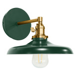 Uno Straight Arm Cap Wall Light - Brushed Brass / Forest Green