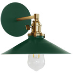 Uno Straight Arm Shallow Cone Wall Sconce - Brushed Brass / Forest Green