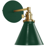 Uno Straight Arm Narrow Cone Wall Sconce - Brushed Brass / Forest Green