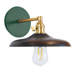 Uno Straight Arm Wood Wall Light - Forest Green / Brushed Brass