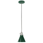 Uno Narrow Cone Pendant - Brushed Nickel / Forest Green