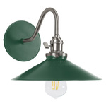 Uno Curved Arm Wide Cone Wall Sconce - Brushed Nickel / Forest Green