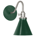 Uno Curved Arm Narrow Cone Wall Sconce - Brushed Nickel / Forest Green