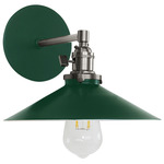 Uno Straight Arm Shallow Cone Wall Sconce - Brushed Nickel / Forest Green