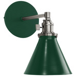 Uno Straight Arm Cone Wall Light - Brushed Nickel / Forest Green