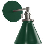 Uno Straight Arm Narrow Cone Wall Sconce - Brushed Nickel / Forest Green