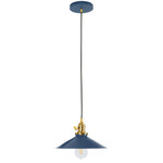 Uno Shallow Cone Pendant - Brushed Brass / Navy