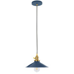 Uno Wide Cone Pendant - Brushed Brass / Navy