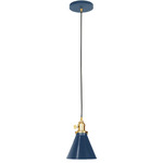 Uno Cone Pendant - Brushed Brass / Navy