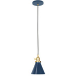 Uno Narrow Cone Pendant - Brushed Brass / Navy