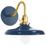Uno Curved Arm Cap Wall Light - Brushed Brass / Navy