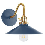 Uno Curved Arm Wide Cone Wall Sconce - Brushed Brass / Navy