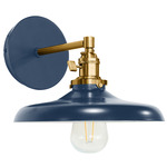 Uno Straight Arm Cap Wall Light - Brushed Brass / Navy