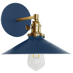 Uno Straight Arm Shallow Cone Wall Sconce - Brushed Brass / Navy
