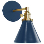 Uno Straight Arm Cone Wall Light - Brushed Brass / Navy