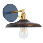 Uno Straight Arm Wood Wall Light - Navy / Brushed Brass