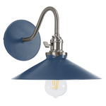 Uno Curved Arm Wide Cone Wall Sconce - Brushed Nickel / Navy